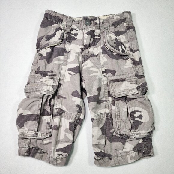 GAP Boys Cargo Camo Ranger Shorts Size 6 Adjustable Waist Gray Cotton Pockets - Picture 1 of 9